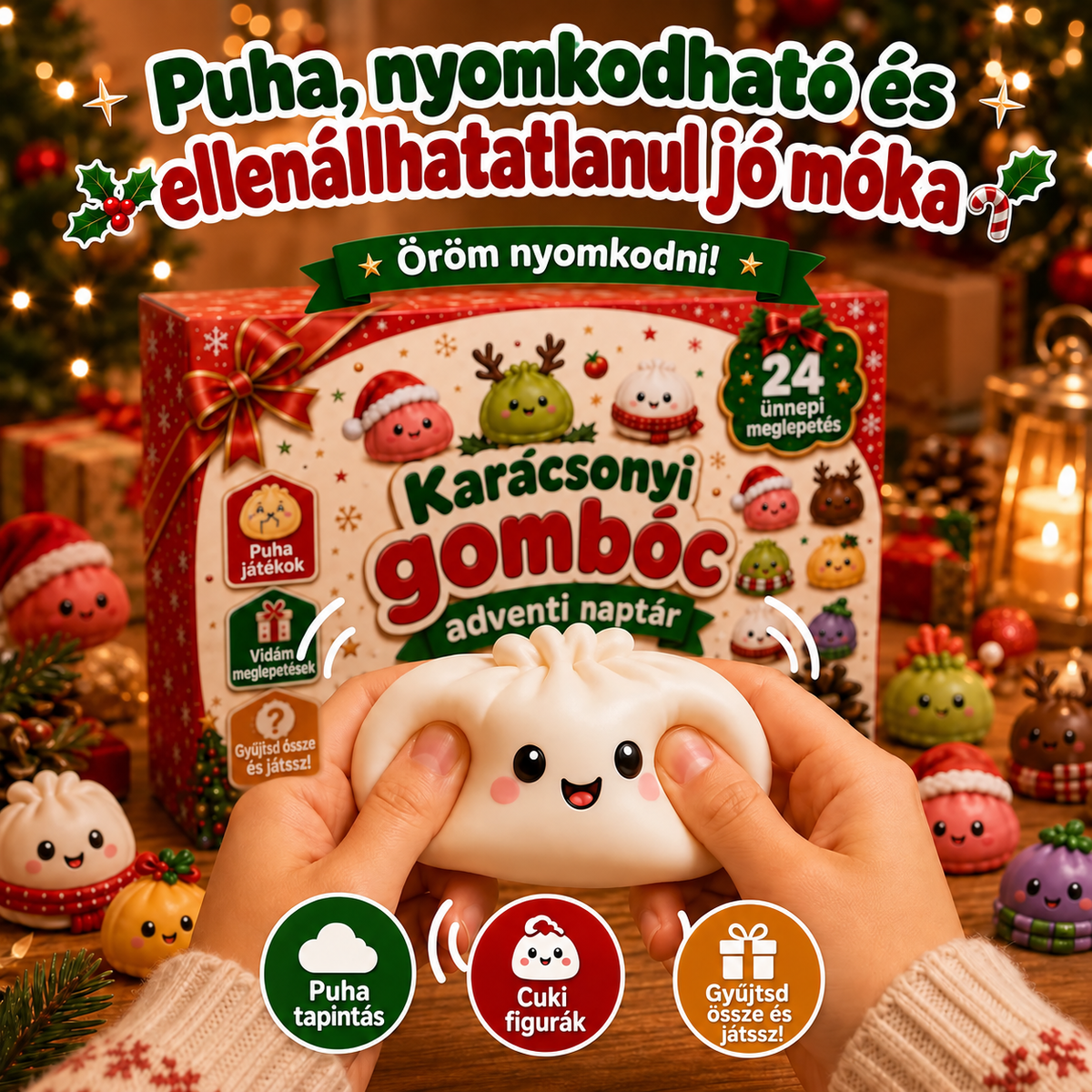 BILLHOL®🌹 KARÁCSONYI KÜLÖNLEGESSÉG | 24 napos mini Squishy adventi naptár – minden nap egy aranyos meglepetéssel! 🎄