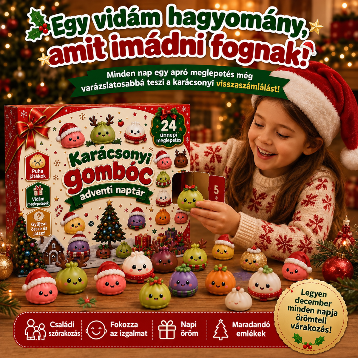BILLHOL®🌹 KARÁCSONYI KÜLÖNLEGESSÉG | 24 napos mini Squishy adventi naptár – minden nap egy aranyos meglepetéssel! 🎄