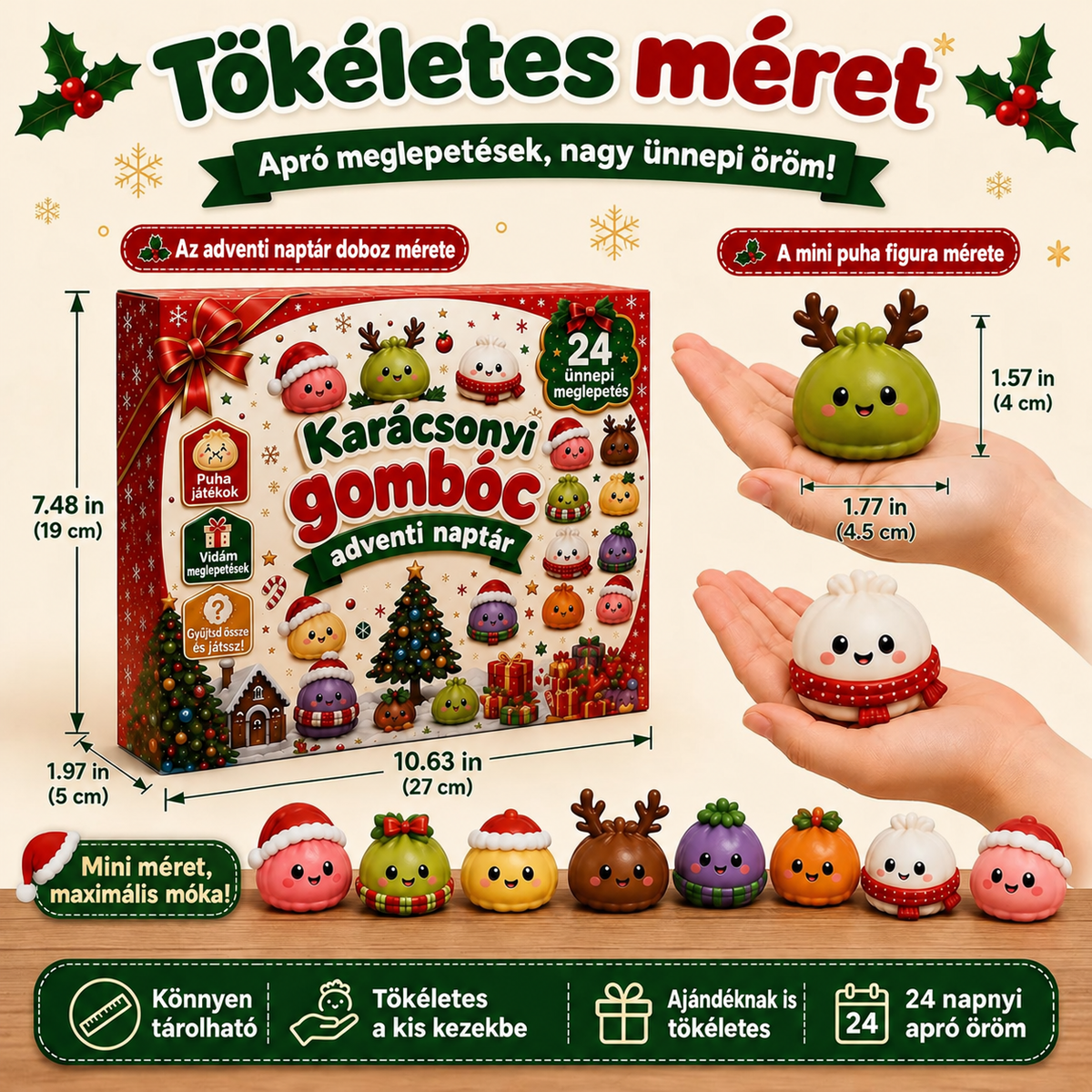 BILLHOL®🌹 KARÁCSONYI KÜLÖNLEGESSÉG | 24 napos mini Squishy adventi naptár – minden nap egy aranyos meglepetéssel! 🎄