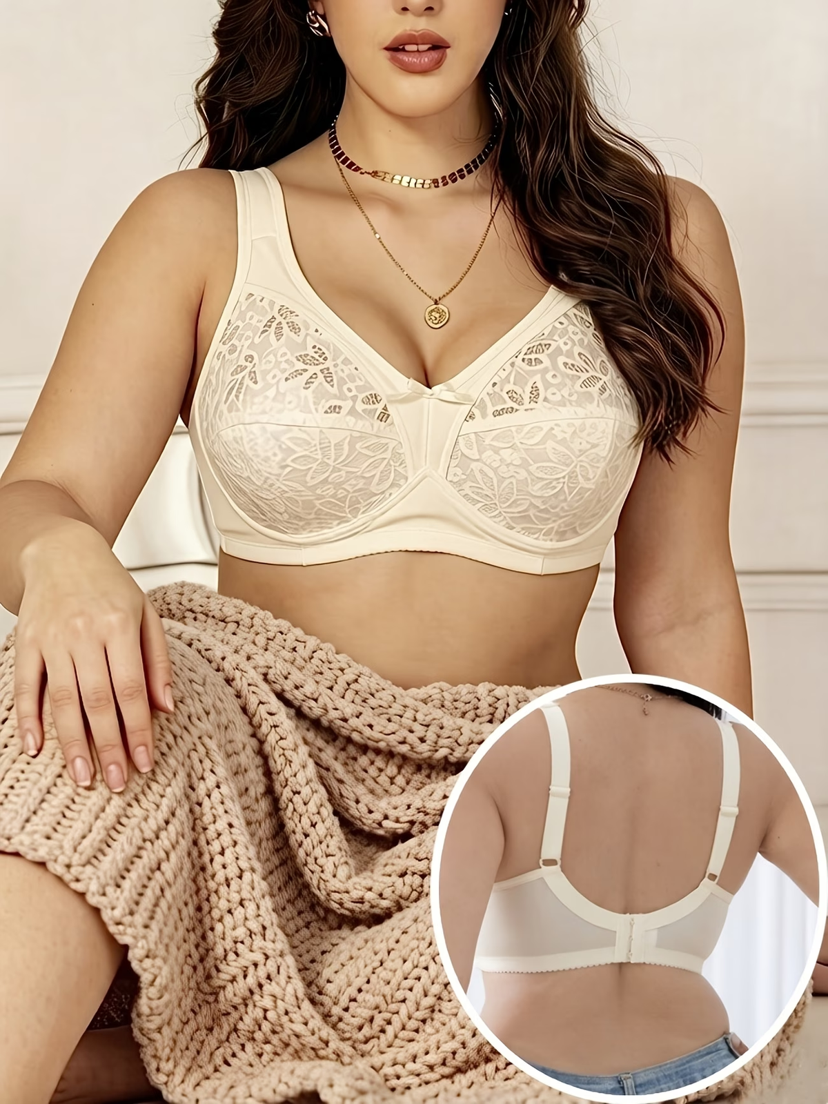 Triumph - 4 részes szett 👑, kényelmes, csipkés mintás melltartó plusz méretben