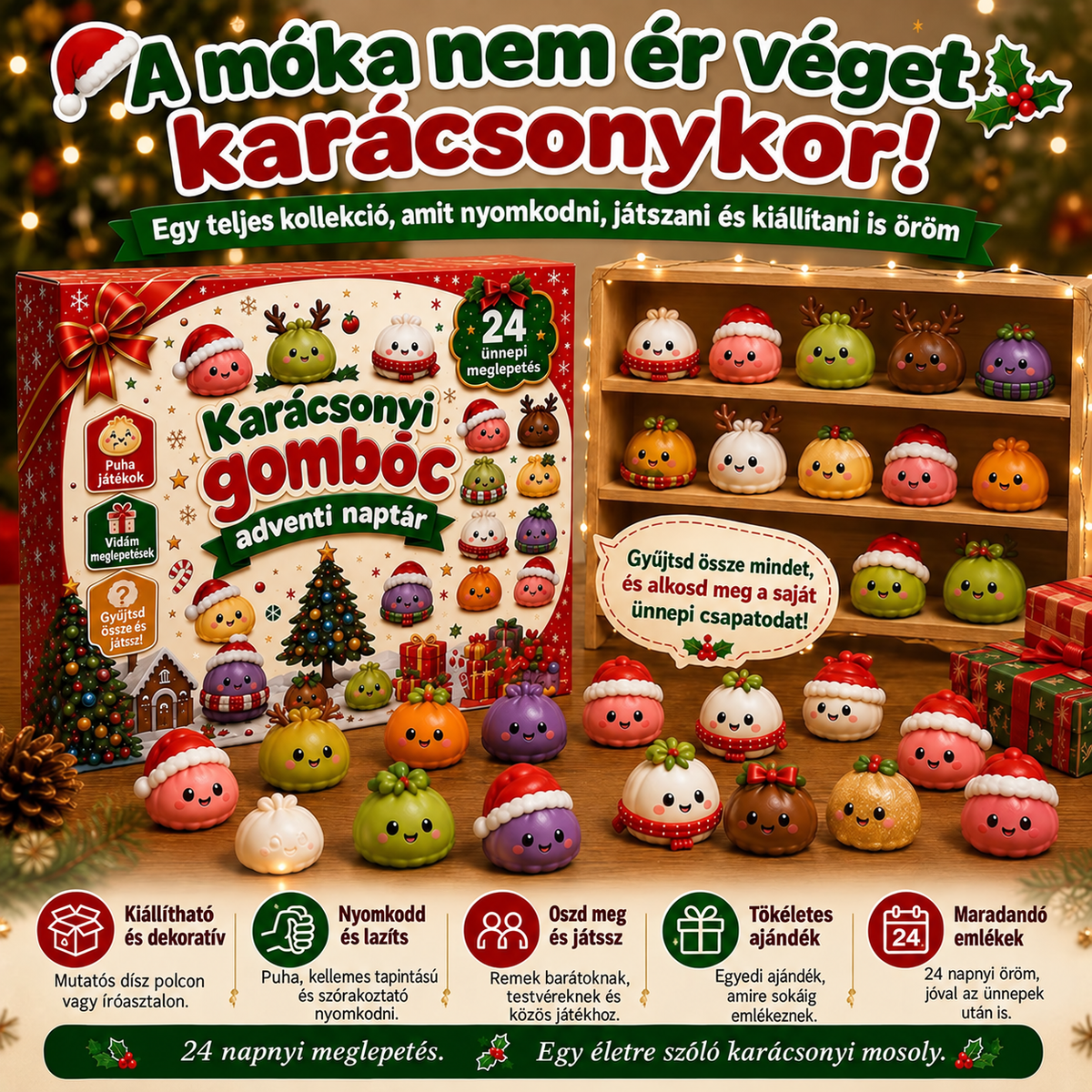 BILLHOL®🌹 KARÁCSONYI KÜLÖNLEGESSÉG | 24 napos mini Squishy adventi naptár – minden nap egy aranyos meglepetéssel! 🎄