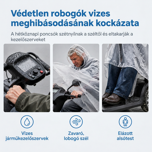 🌧️ Mobilitási segédeszköz esővédő – Teljes lefedettségű, vízálló PVC-tető