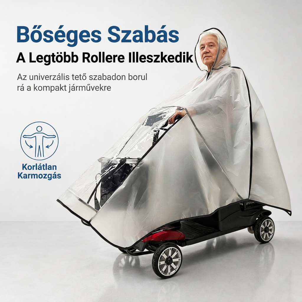 🌧️ Mobilitási segédeszköz esővédő – Teljes lefedettségű, vízálló PVC-tető