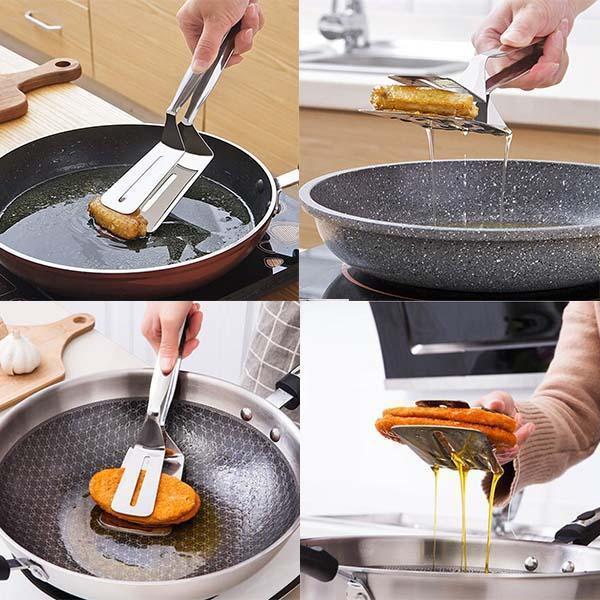 🍳🔥 3 az 1-ben rozsdamentes acél fogó – Sokoldalúan használható steakhez, grillezéshez és sütéshez