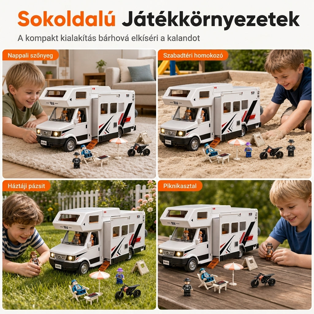 😍 Interaktív játék lakóautó kempingjáték készlet hang- és fényeffektusokkal, babával és kempingkiegészítőkkel gyerekeknek