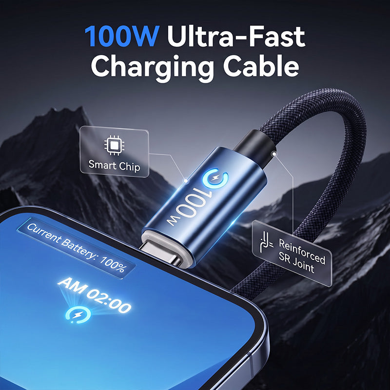 ⚡ 50% kedvezmény | 100 W-os USB-C gyorstöltő kábel – intelligens chip és fonott kialakítás