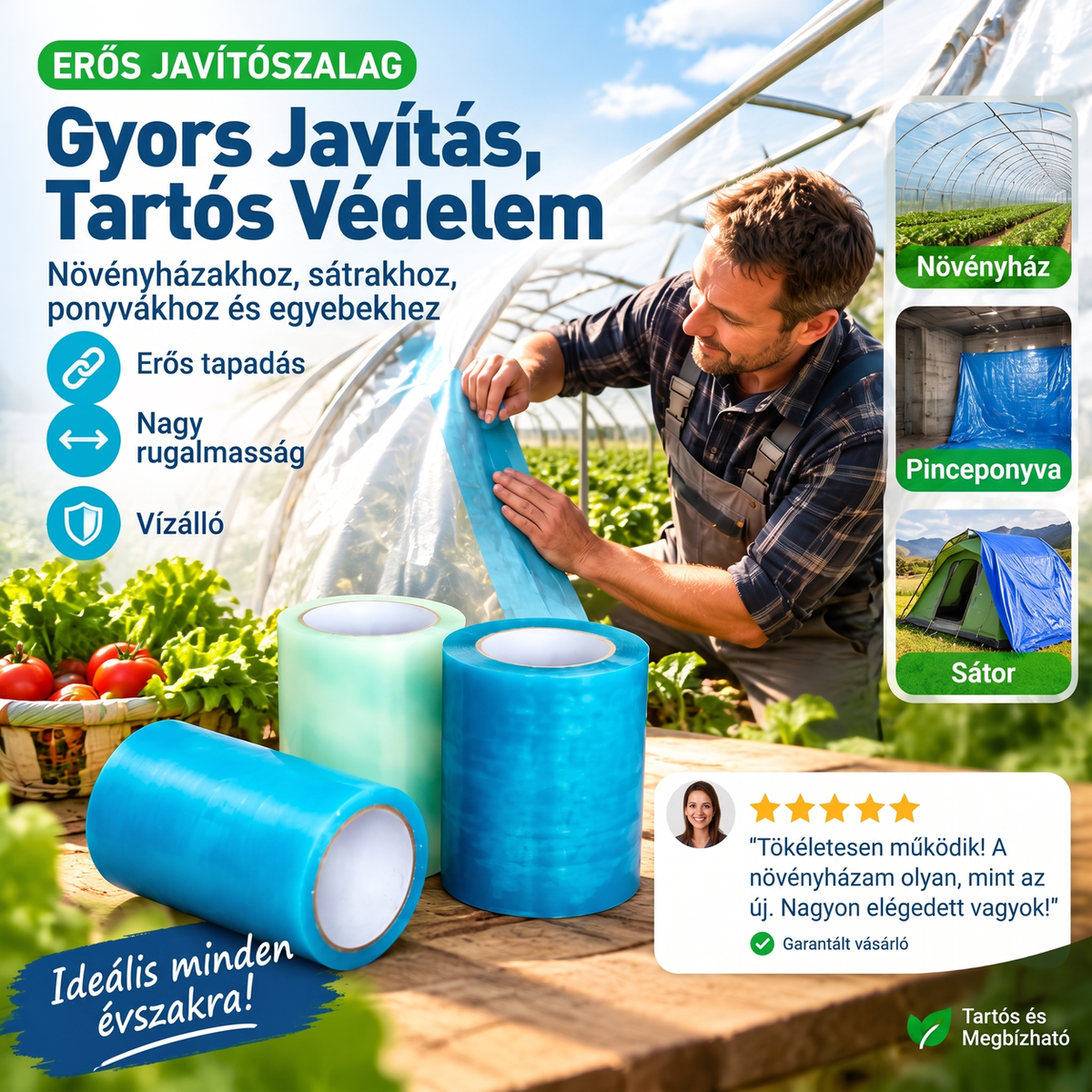 ✨ Vízálló üvegházi fólia javítószalag, rendkívül erős tapadással