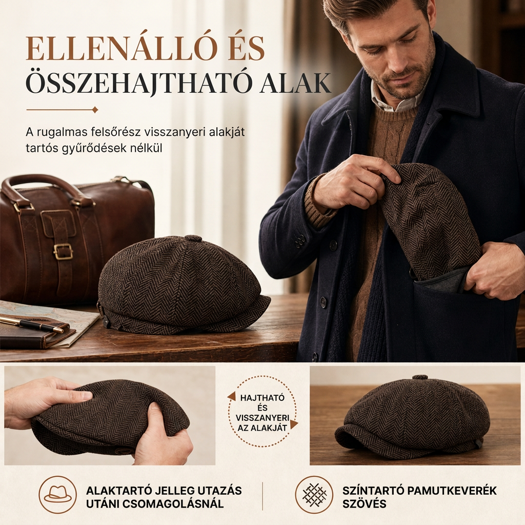 🎩 Brit stílusú nyolcszögletű beret – Vintage, uniszex, alkalmi ✨