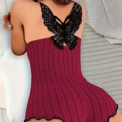✨ Női bordázott kötésű pizsama romper: csipke szegély és puha, lélegző 🎀