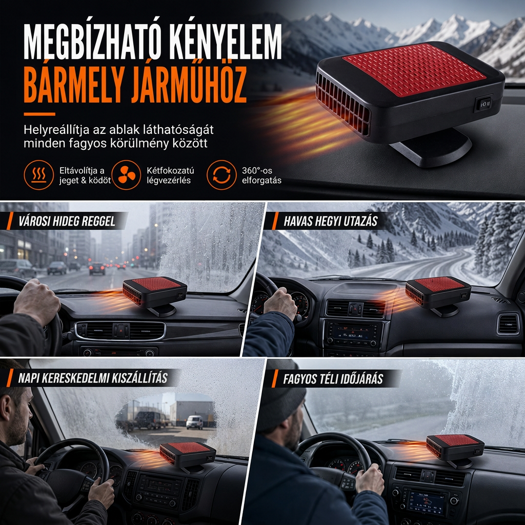 ❄️🚗 Hordozható 12V-os autó szélvédő jég- és páraleolvasztó ventilátor – Autófűtés és hűtőventilátor 🌀