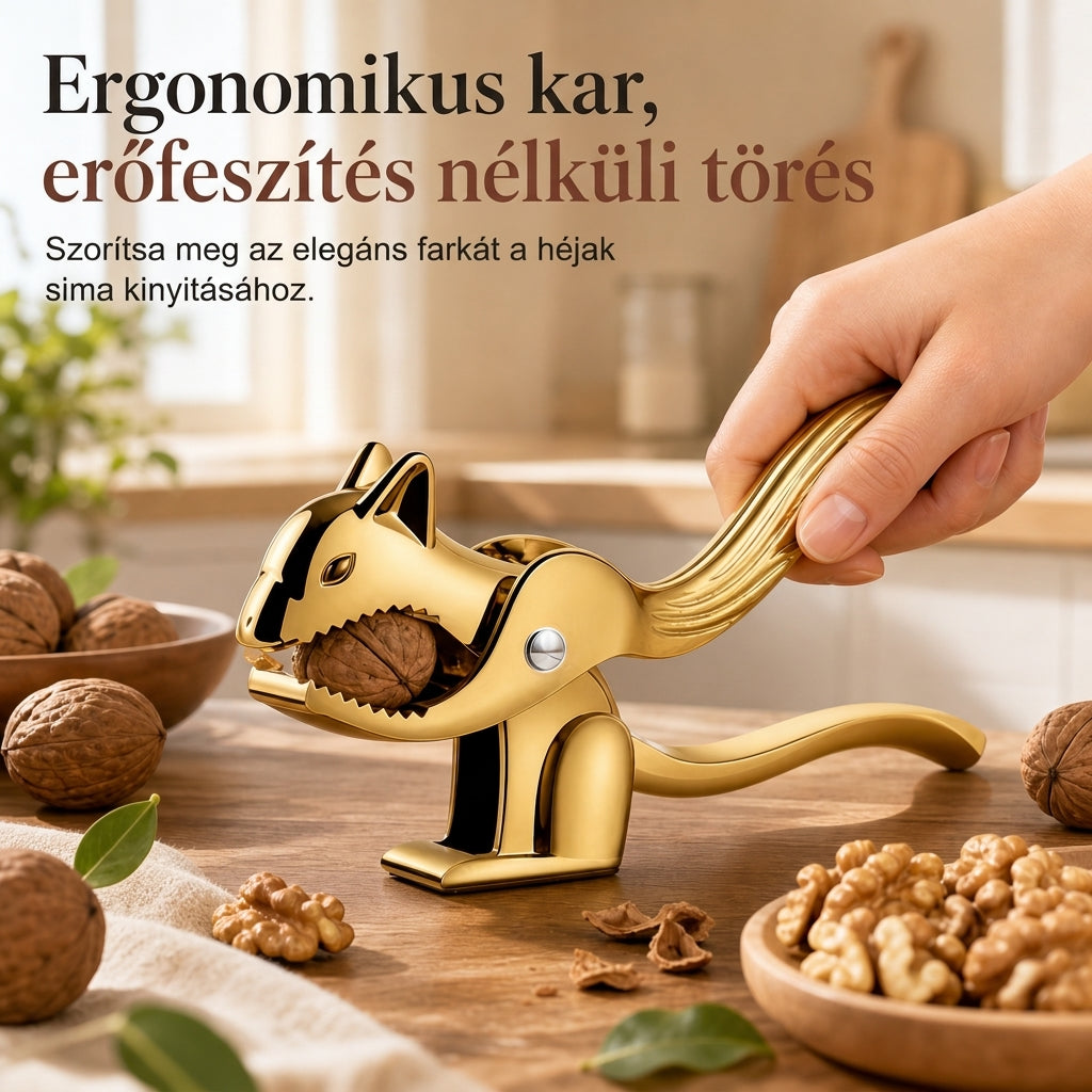 🌰🐿️Cinkötvözetű mókus alakú diótörő, sokoldalú dió és mogyoró törő eszköz
