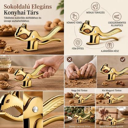 🌰🐿️Cinkötvözetű mókus alakú diótörő, sokoldalú dió és mogyoró törő eszköz
