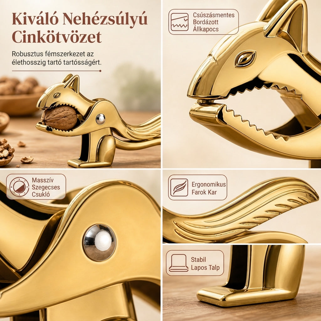 🌰🐿️Cinkötvözetű mókus alakú diótörő, sokoldalú dió és mogyoró törő eszköz
