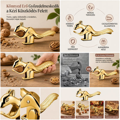 🌰🐿️Cinkötvözetű mókus alakú diótörő, sokoldalú dió és mogyoró törő eszköz
